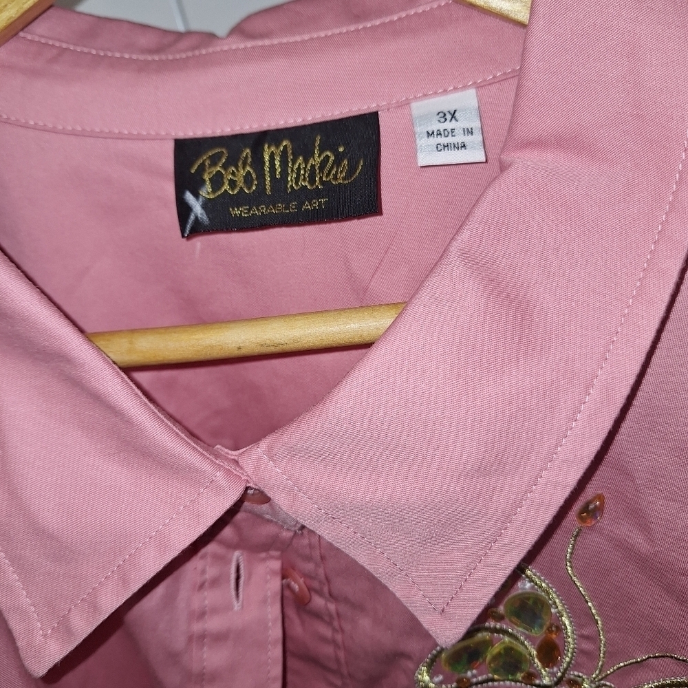 Bob Mackie Pink Butterfly Button Up Shirt 3X - Picture 3 of 8